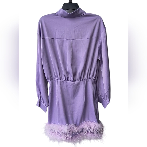 Chicwish Lavender Airy Button Up Shirt Fairy Dress with Feather Trim S NWT - Picture 2 of 14